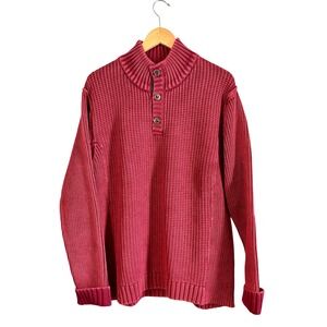 Carbon2Cobalt Mens Burgundy Red 100% Cotton Ribbed Quarter Button Sweater‎ Large